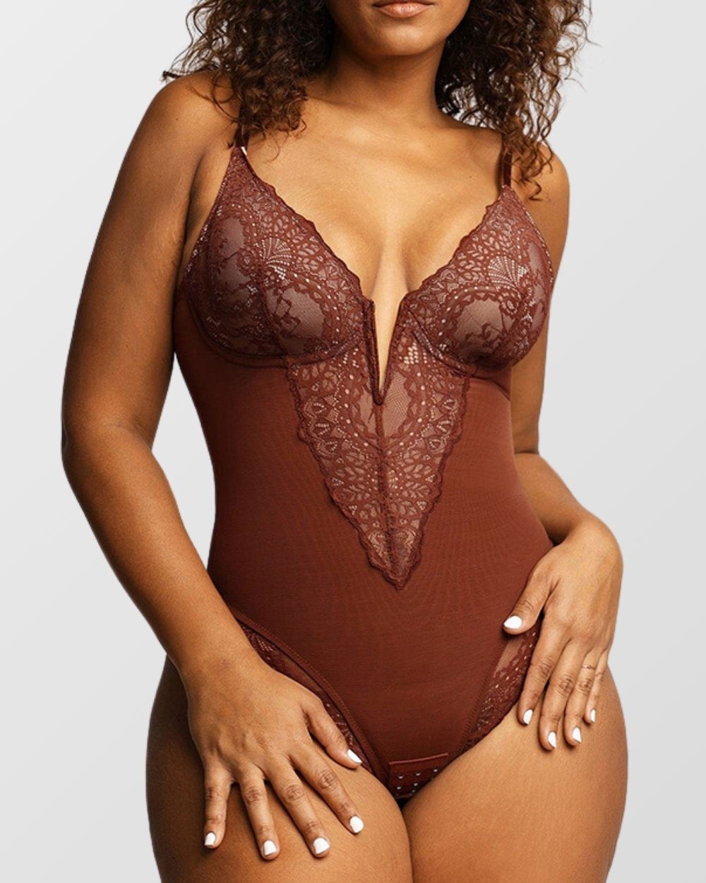 V-Neck Half Laced Bodysuit