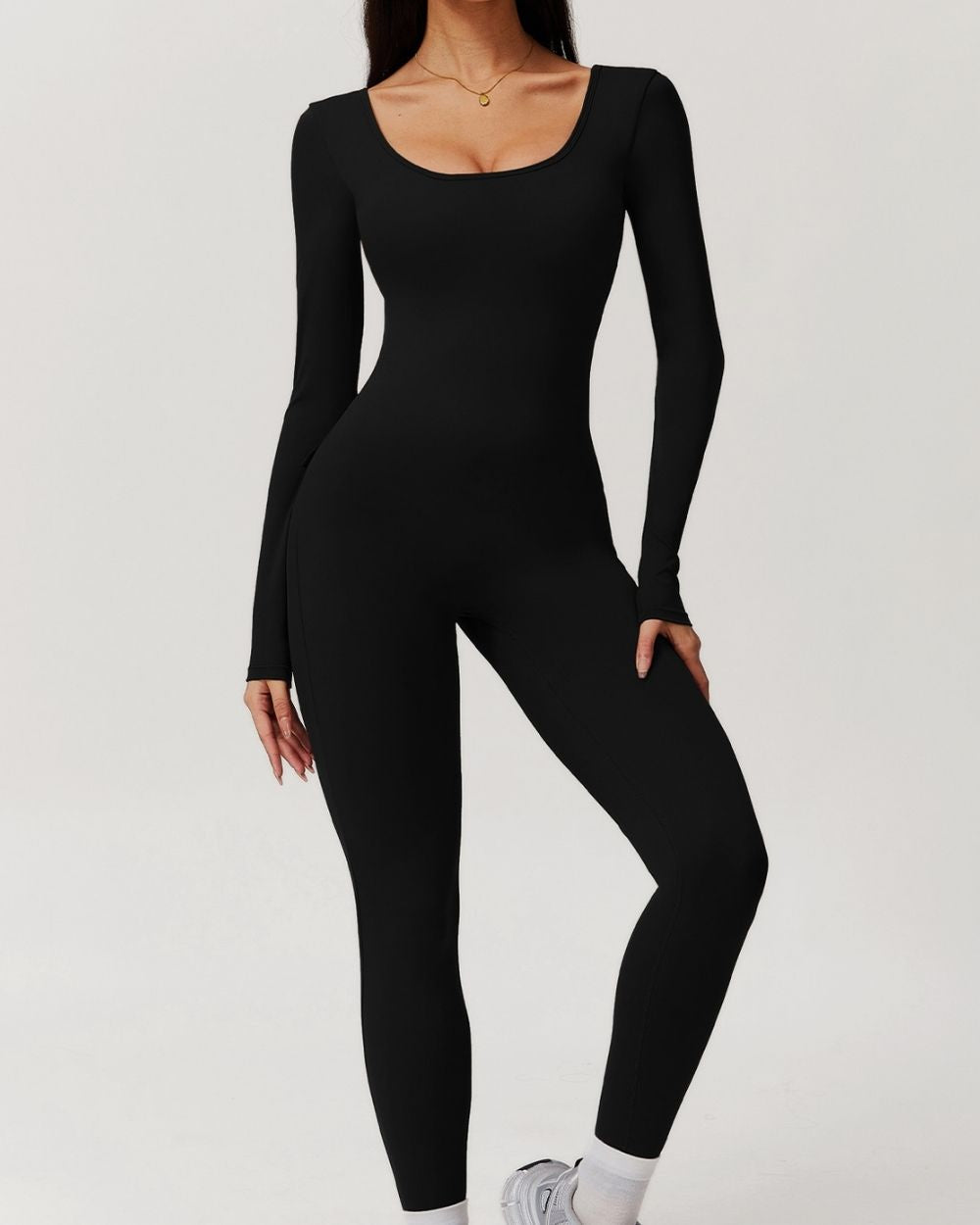 Backless Long Sleeve Contour Jumpsuit